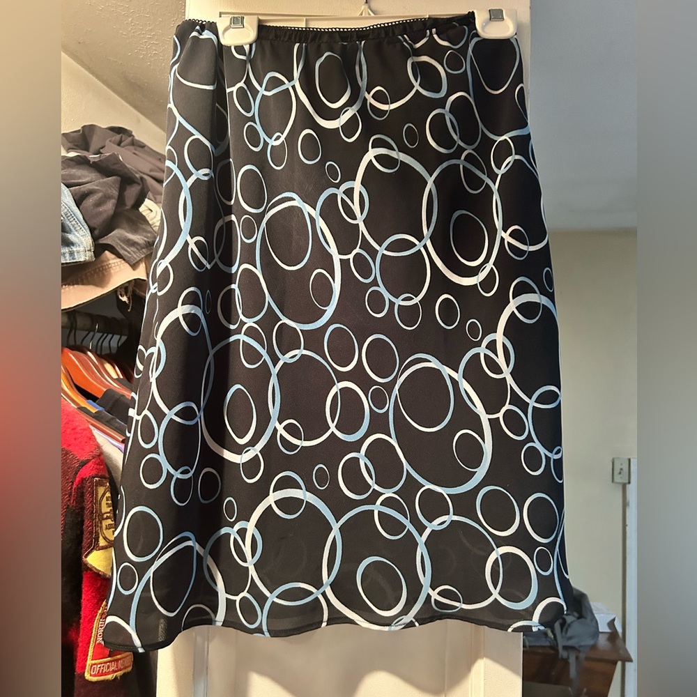 George Black A-Line Skirt with White Circle Design